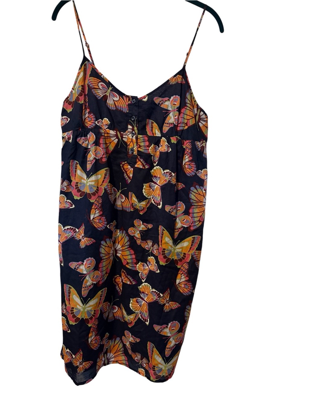 Old Navy Navy Dress with Orange, Yellow & Pink Butterfly Print